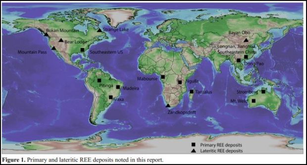 REE deposits location map